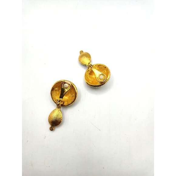 Vintage 1980s Runway Statement Earrings Ruby Emerald Glass Gold Tone Clip On - Picture 5 of 5